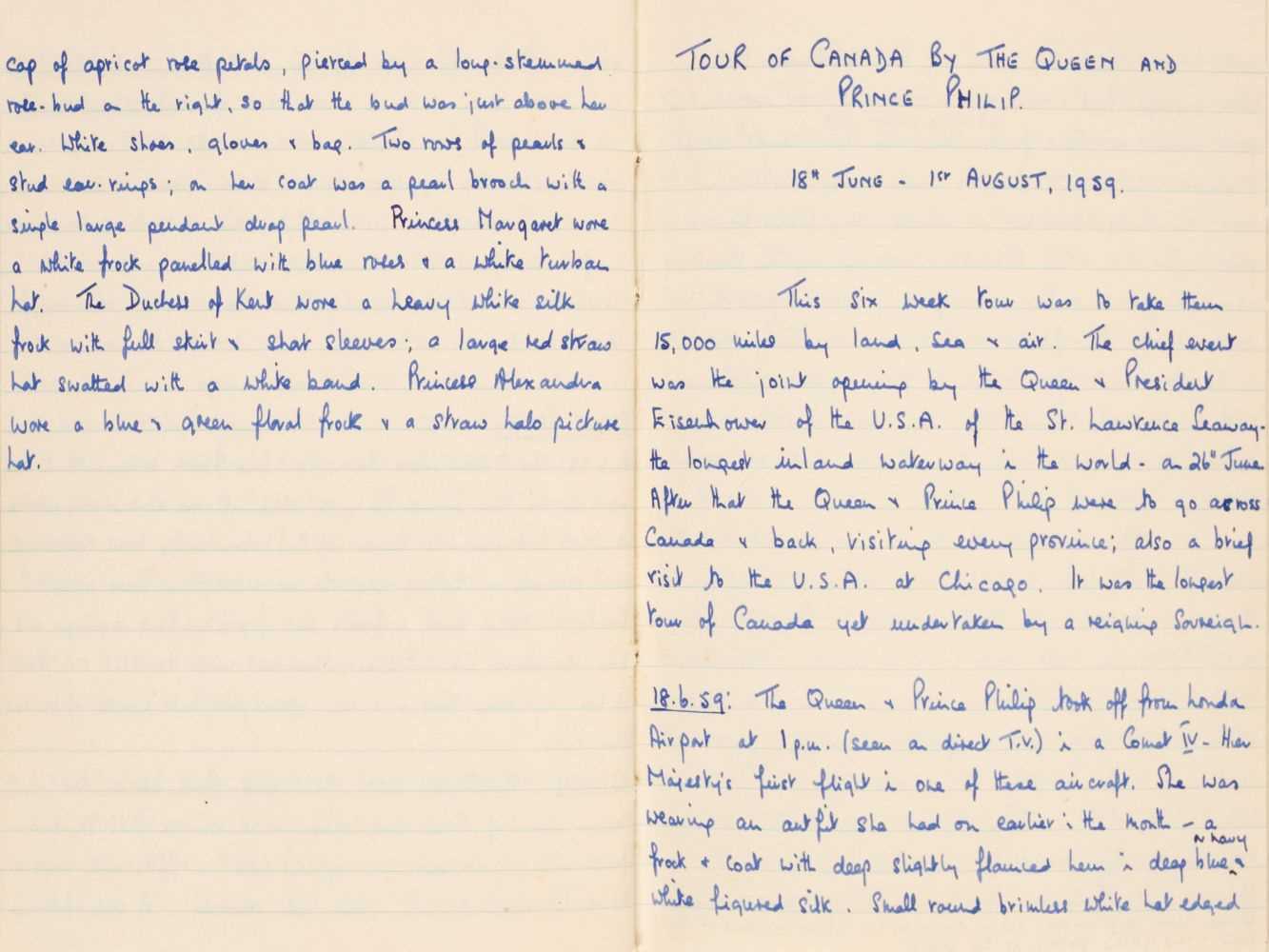 Lot 271 - Elizabeth II (1926-2022). A manuscript journal describing royal visits, 1957-1959
