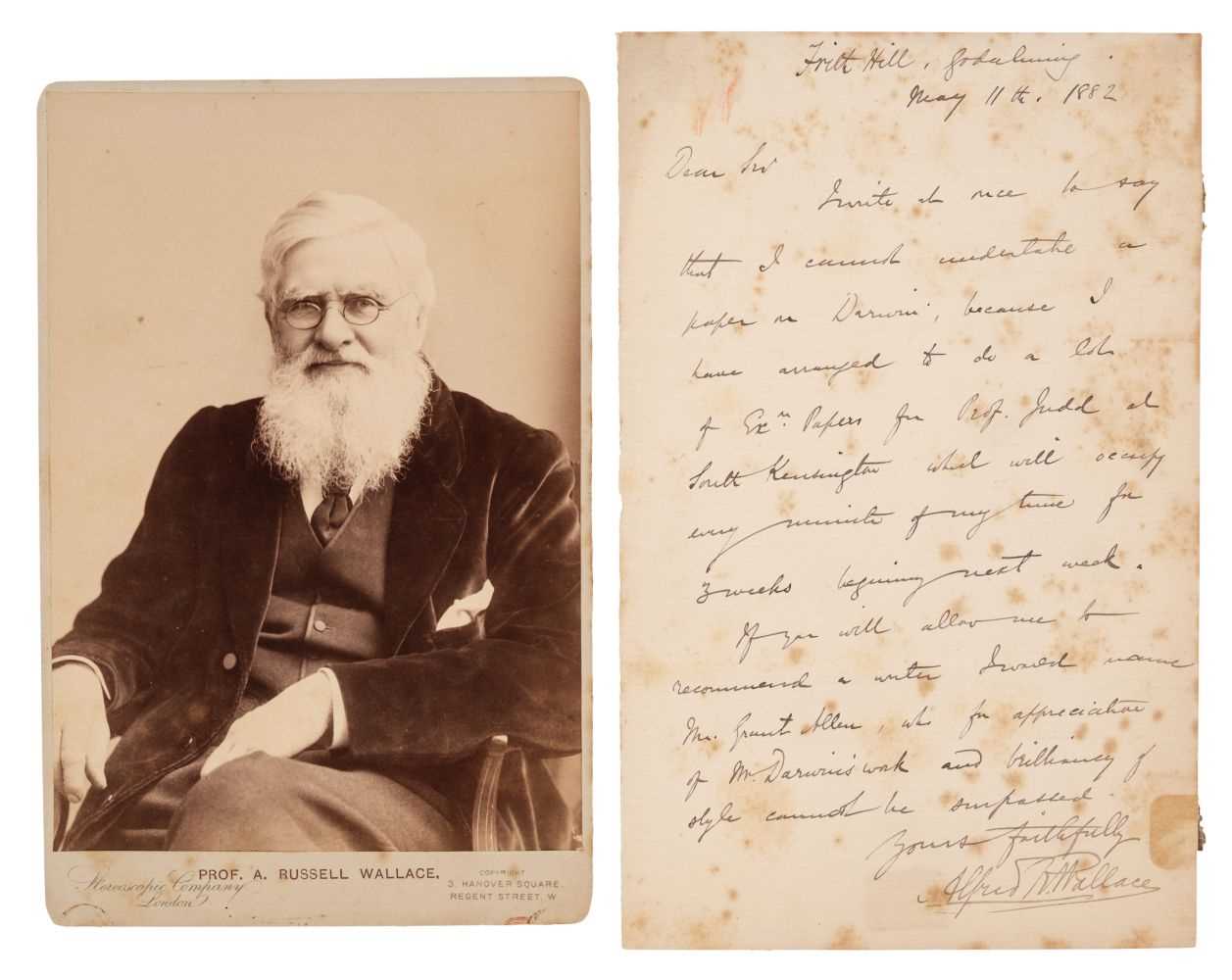 Lot 375 - Wallace (Alfred Russel, 1823-1913). Autograph Letter Signed, 1882