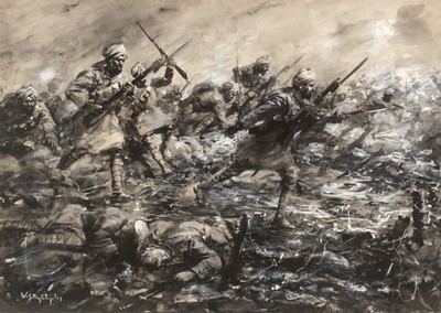 Lot 459 - Bagdatopulos (William Spencer, 1888-1965). Jemadar Mir Dast, I.O.M. leading his platoon to the attack