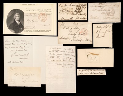Lot 237 - British Prime Ministers. A group of 10 autographs of British prime ministers, 1820s/1860s