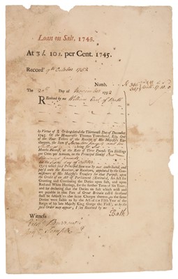 Lot 221 - Pulteney (William, 1684-1764). Document Signed, ‘Bath’, 20 November 1752