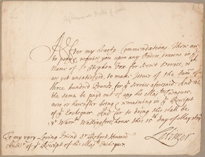 Lot 213 - Lord High Treasurers. A group of 4 documents with autographs of Lord High Treasurers, 1679-1722
