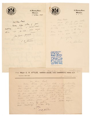 Lot 258 - Attlee (Clement Richard, 1883-1967). A group of 5 Autograph Letters Signed, 1919-1944