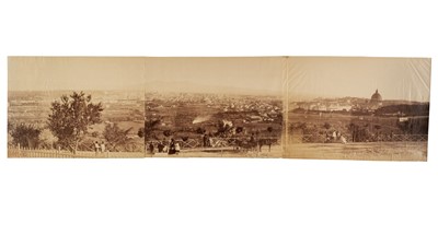 Lot 116 - Rome. A large three-part panorama of Rome with figures in the foreground, c. 1865