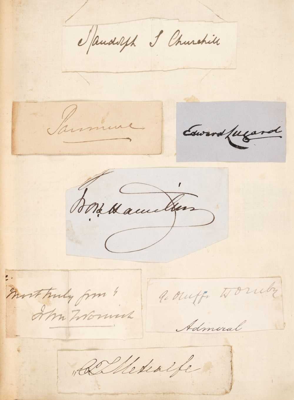 Lot 140 - Naval Scrap Album. Album of autographs, illustrations, mostly naval interest, circa 1890