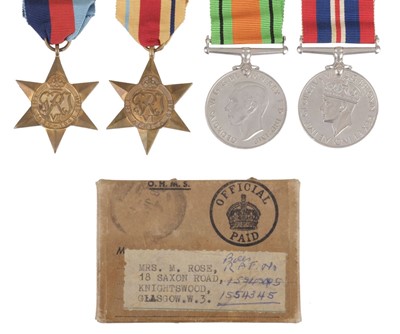 Lot 498 - Four: Sergeant Air Bomber W. Rose, RAFVR, killed in a flying accident on 28 November 1943