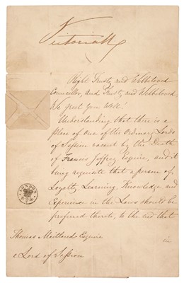 Lot 242 - Victoria (1819-1901). Document Signed, 'Victoria RI', St James's, 5 February 1850
