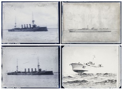 Lot 136 - Warships. A collection of approximately 500 half-plate glass plate negatives of warships