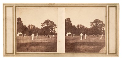 Lot 155 - Cricket Match Stereoview. An early stereoview of a cricket match, c. 1859-60