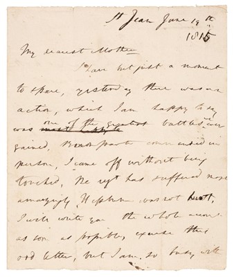 Lot 296 - Waterloo. Autograph Letter Signed, ‘Berkeley Drummond, 3rd Regt. of Foot Guards, 19 June 1815