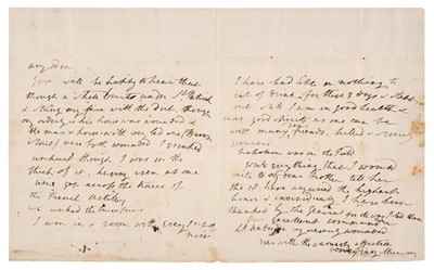 Lot 298 - Waterloo. Autograph Letter Signed, 'Henry Murray', near Waterloo, Monday morning, 19 June [1815]
