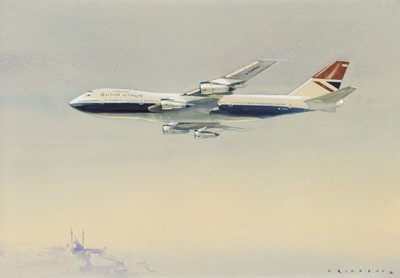 Lot 108 - Day (Eric H, 1900-95). Boeing 747 G-AWMN flying over the middle-east 1981