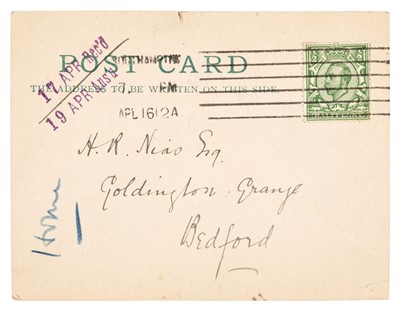 Lot 416 - RMS Titanic. An Autograph Postcard Initialled, '(?)C.H.N.', Southampton, 16 April 1912