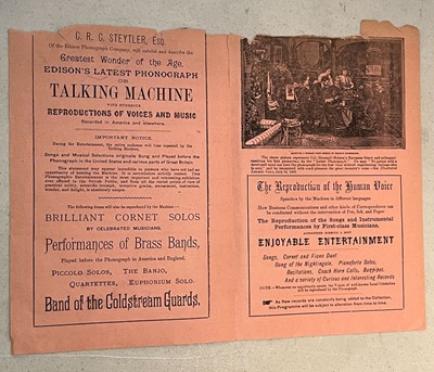 Lot 385 - Edison's Phonograph. An early printed flyer for a demonstration, 1890