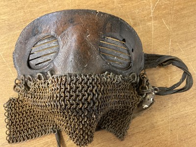 Lot 326 - Tank Corps. A WWI tank crew anti-splinter face mask, Private Sidney James Morris, Tank Corps