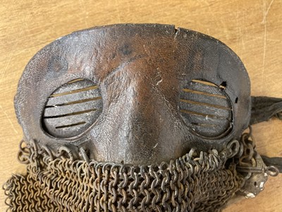 Lot 326 - Tank Corps. A WWI tank crew anti-splinter face mask, Private Sidney James Morris, Tank Corps