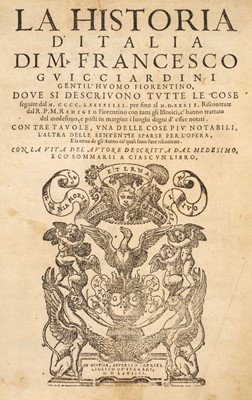 Lot 244 - Guiccardini (Lodovico). La Historia d'Italia... , Venice: Gabriele Giolito de Ferrari, 1568