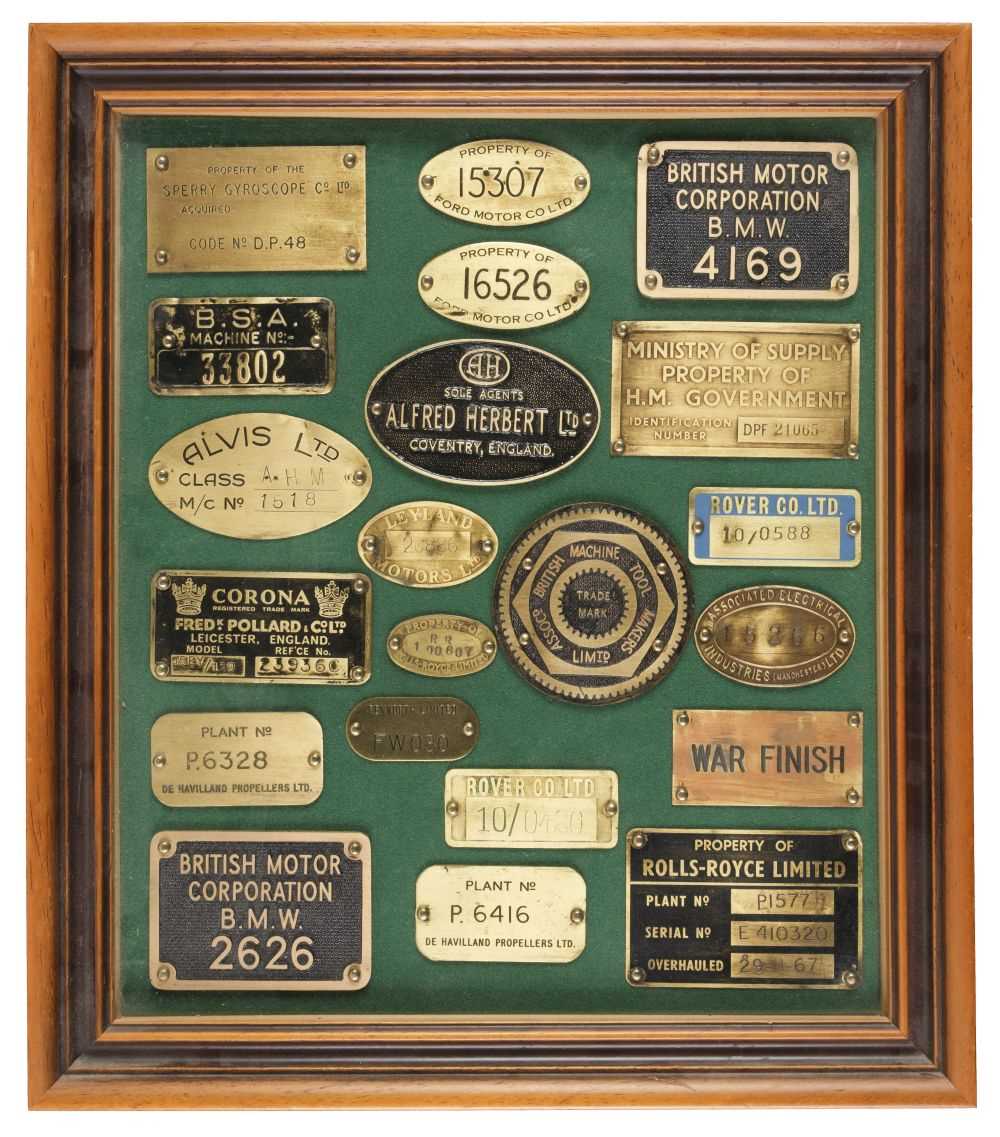 Lot 258 - Chassis Number Plates. A selection of 21 brass chassis number and identification plates