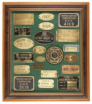 Lot 258 - Chassis Number Plates. A selection of 21 brass chassis number and identification plates