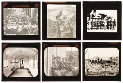 Lot 92 - Magic Lantern Slides. A group of 65 mostly photographic magic lantern slides of WWI, c. 1914-20