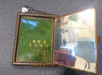 Lot 471 - Arts & Crafts. A painted and tooled triptych mirror, circa 1900
