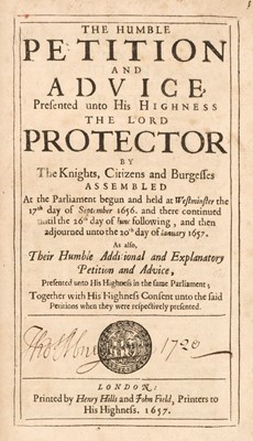 Lot 167 - Cromwell (Oliver). The Humble Petition and Advice ... unto His Highness the Lord Protector, 1657