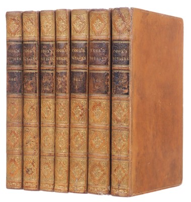 Lot 16 - Cook (James). The Three Voyages of Captain James Cook Round the World, 7 volumes, 1821