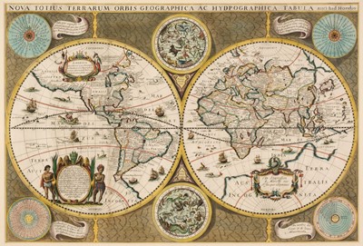 Lot 216 - World. Hondius ( Jodocus & Marriette, Pierre), Nova Totius Terrarum Orbis Geographica..., 1642