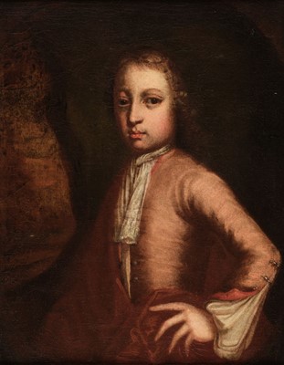 Lot 4 - Circle of Godfrey Kneller. Portrait of a boy in a pink coat, circa 1700-10