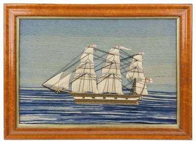 Lot 610 - Embroidered picture. A sailor's woolwork picture, early 20th century, & 2 others