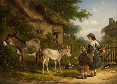 Lot 76 - Shayer (William, 1787-1879, attributed to). Cottage scene with children and donkeys