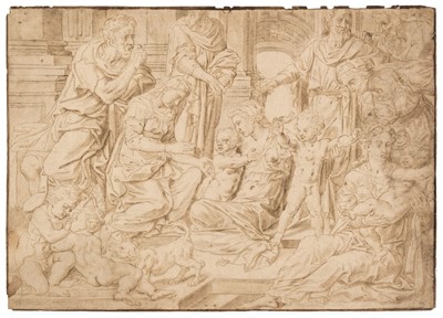 Lot 15 - Roman School. The Virgin & Child, Mary Magdalene, Elizabeth & John the Baptist, 16th century