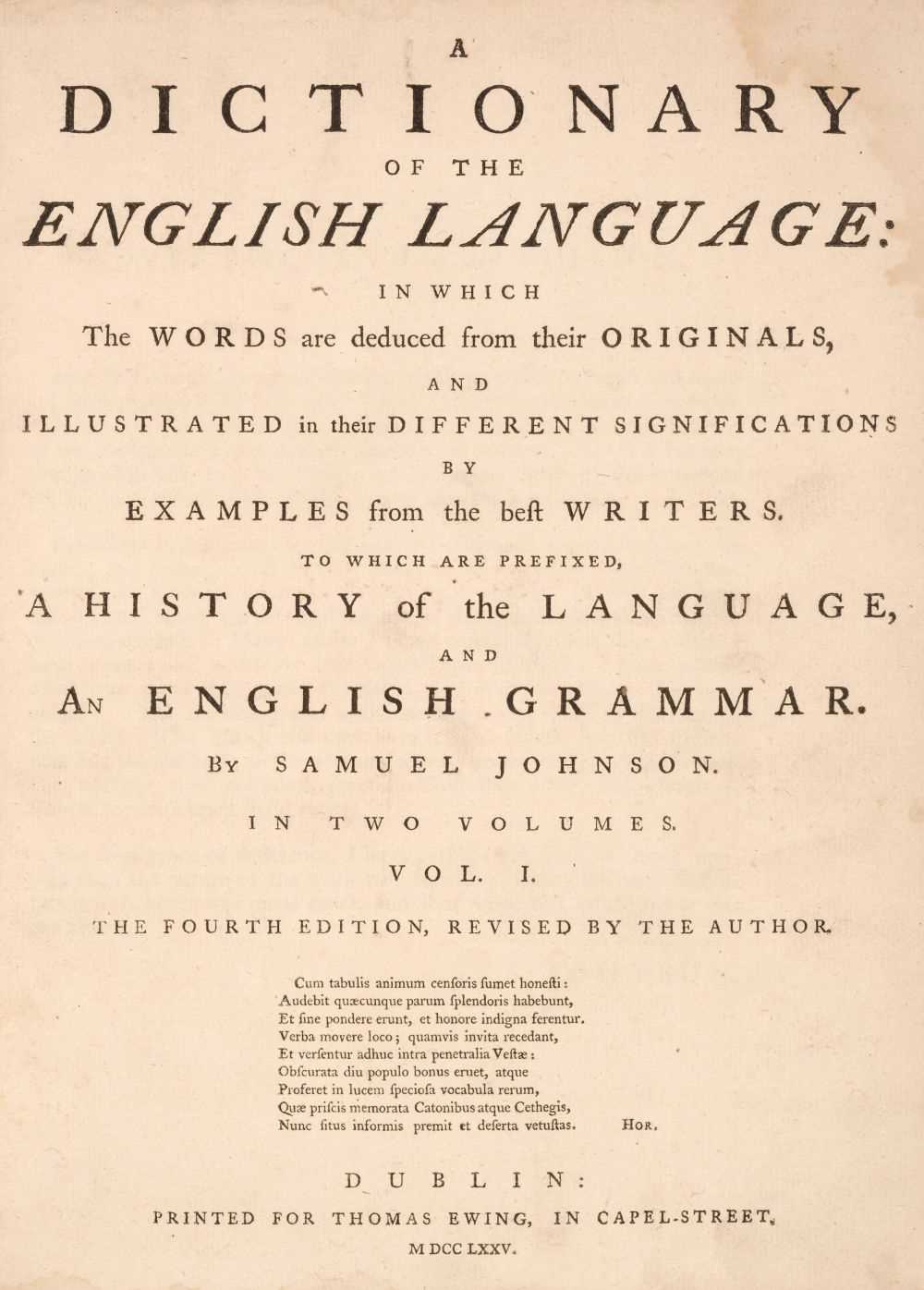 Lot 284 - Johnson (Samuel). A Dictionary of the