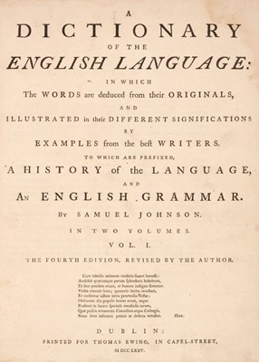 Lot 284 - Johnson (Samuel). A Dictionary of the English Language, 1775