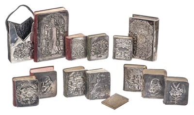 Lot 572 - Miniature books. A group of 13 miniature or small format books, with silver covers