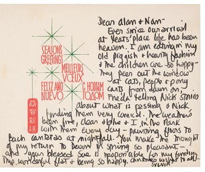 Lot 955 - Plath (Sylvia). An autographed Christmas card to Alan and Nancy Jenkins, [December 1962]