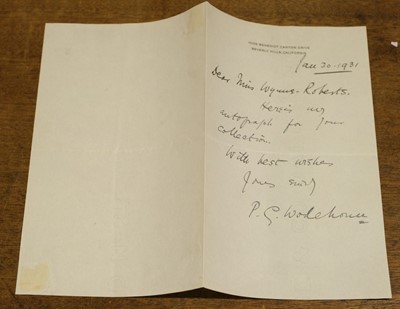 Lot 635 - Wodehouse (Pelham Grenville, 1881-1975). Autograph Letter Signed, 'P.G. Wodehouse'