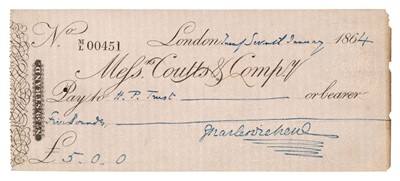 Lot 625 - Dickens (Charles, 1812-1870). Cheque Signed, 'Charles Dickens', London, 27 January 1864