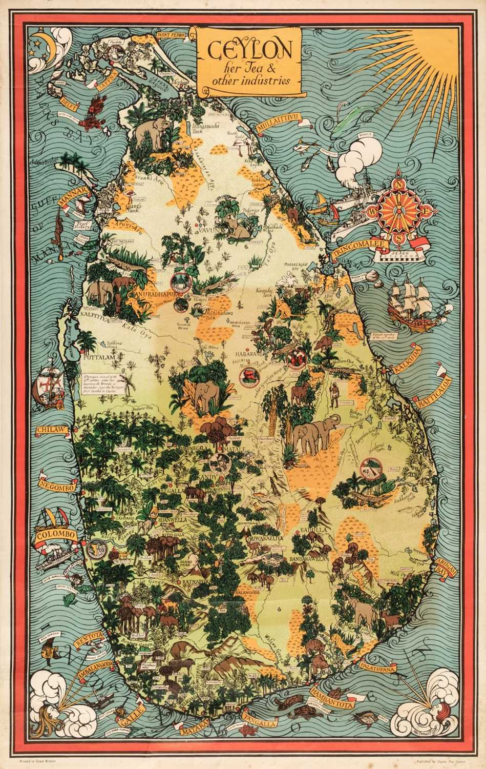 Lot 196 - Sri Lanka. MacDonald Gill (Leslie), Map of Ceylon showing her Tea and other Industries, 1933