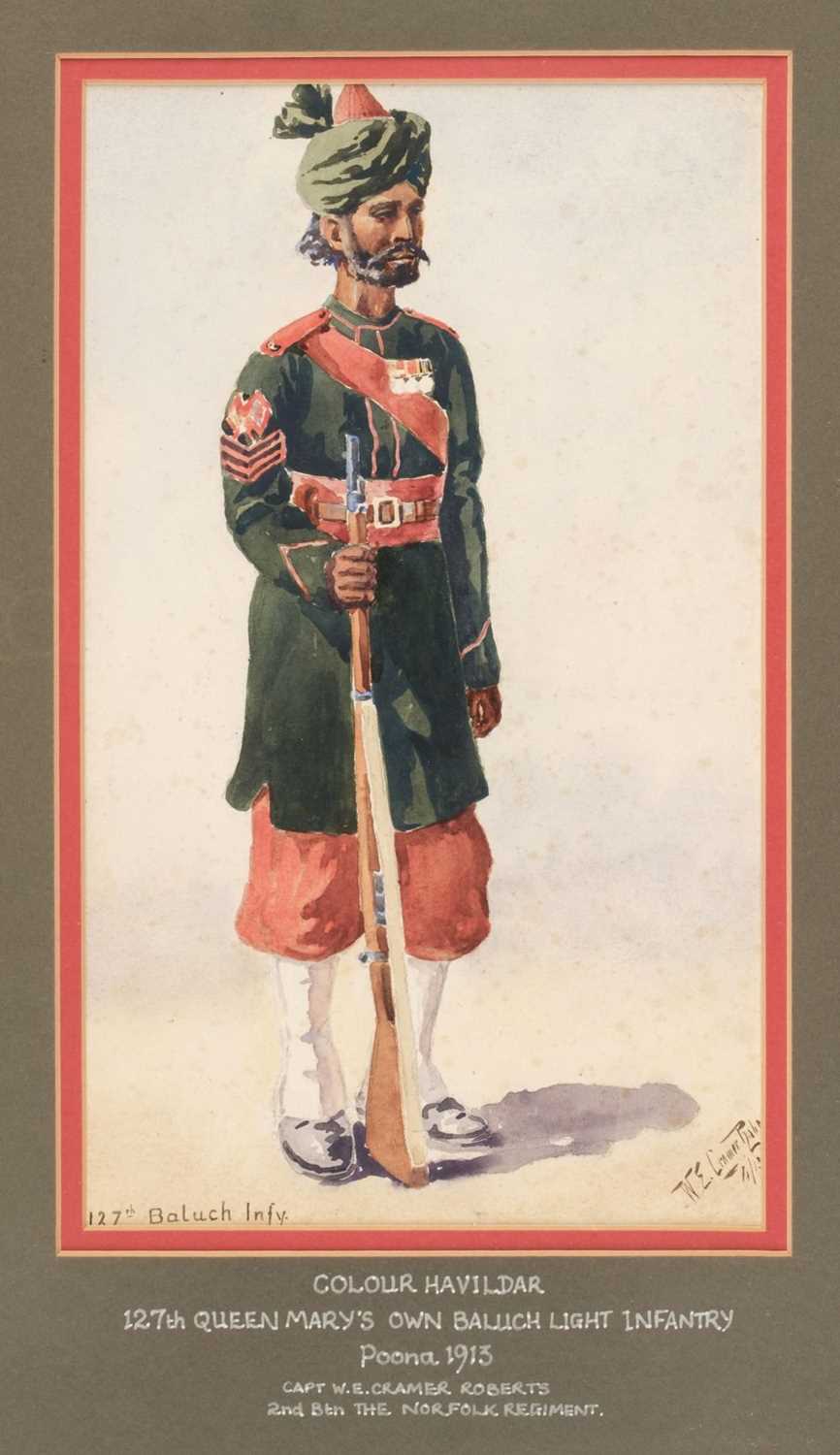 Lot 230 - Cramer Roberts (Walter Evelyn, 1872-1919). Six watercolours of Indian military costume, 1913