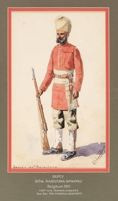 Lot 230 - Cramer Roberts (Walter Evelyn, 1872-1919). Six watercolours of Indian military costume, 1913