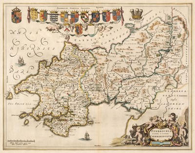 Lot 154 - Wales. Blaeu (Johannes), Penbrochia comitatus et comitatus Caermaridunum, circa 1648