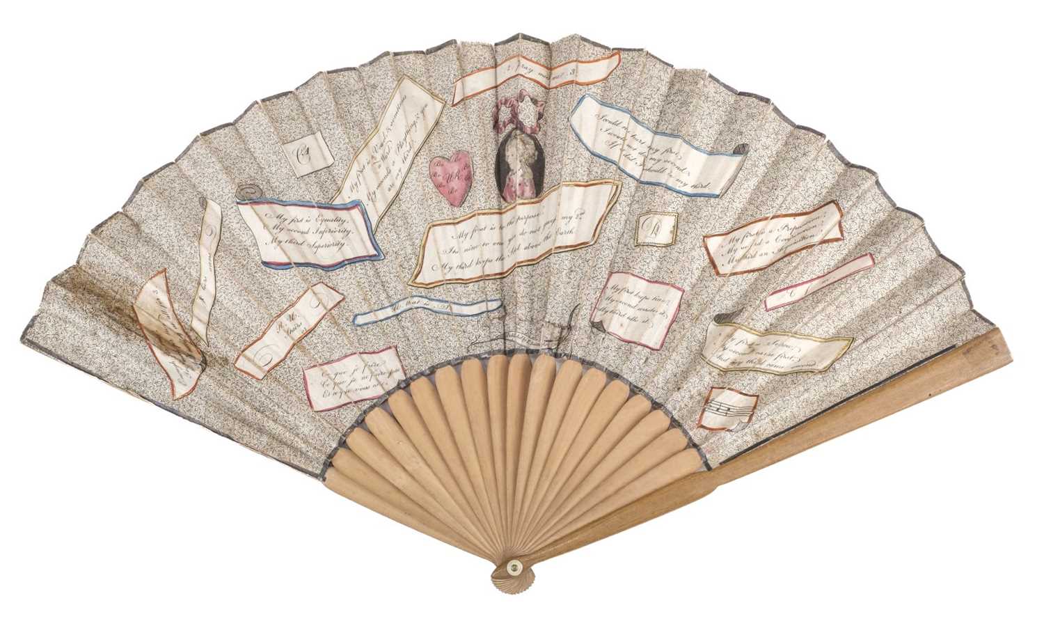 Lot 579 - Enigma fan. A fan with riddles, published by T. Balster, January 31, 1792