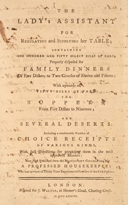 Lot 346 - Mason (Charlotte). The Lady's Assistant for regulating and supplying her table, 1st ed., 1773