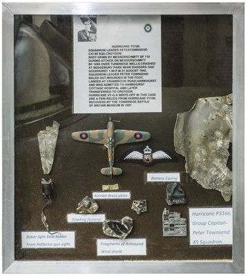 Lot 422 - Hurricane P3166. Relics recovered from Hurricane P3166 flown by Group Captain Peter Townsend