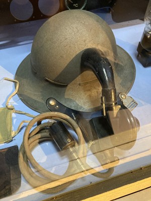 Lot 529 - RAF Operation Room. An unusual steel helmet with a microphone system