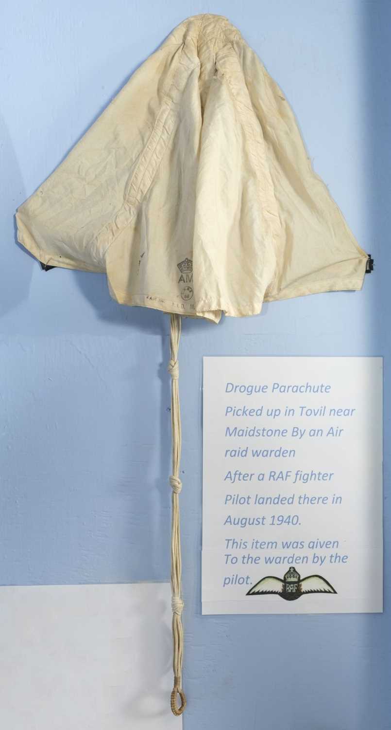 Lot 541 - Drogue Parachute. A drogue parachute picked up by an Air Raid Warden
