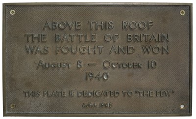 Lot 545 - Battle of Britain. Brass plaque, 'Above This Roof The Battle of Britain Was Fought and Won