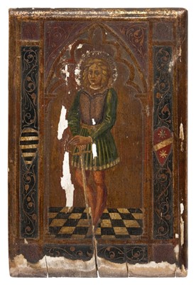 Lot 1 - Joni (Icilio Frederico, 1866-1946). Pair of painted & gilded panels imitating a 15th century binding