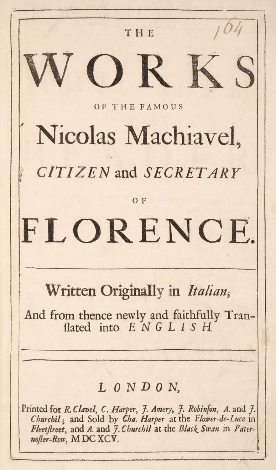 Lot 310 - Machiavelli (Niccolo). Works, 1695